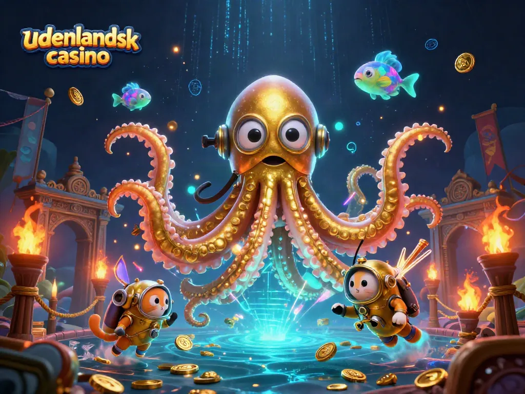 Engage with udenlandsk casino in a thrilling underwater adventure featuring a kraken and diving cat.