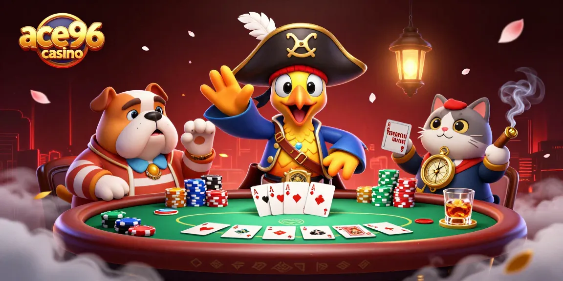 Experience the ace96 casino excitement with our dynamic poker scene featuring unique characters.