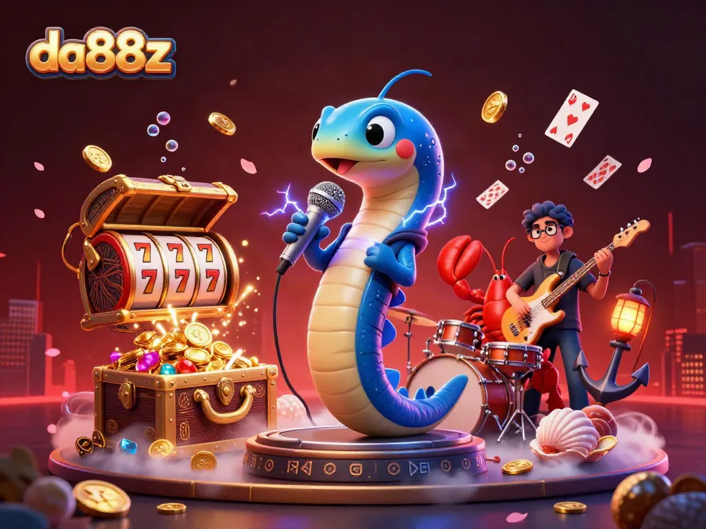 Experience thrilling gameplay with da88z in a vibrant underwater casino scene featuring a DJ eel and pirate-themed elements.