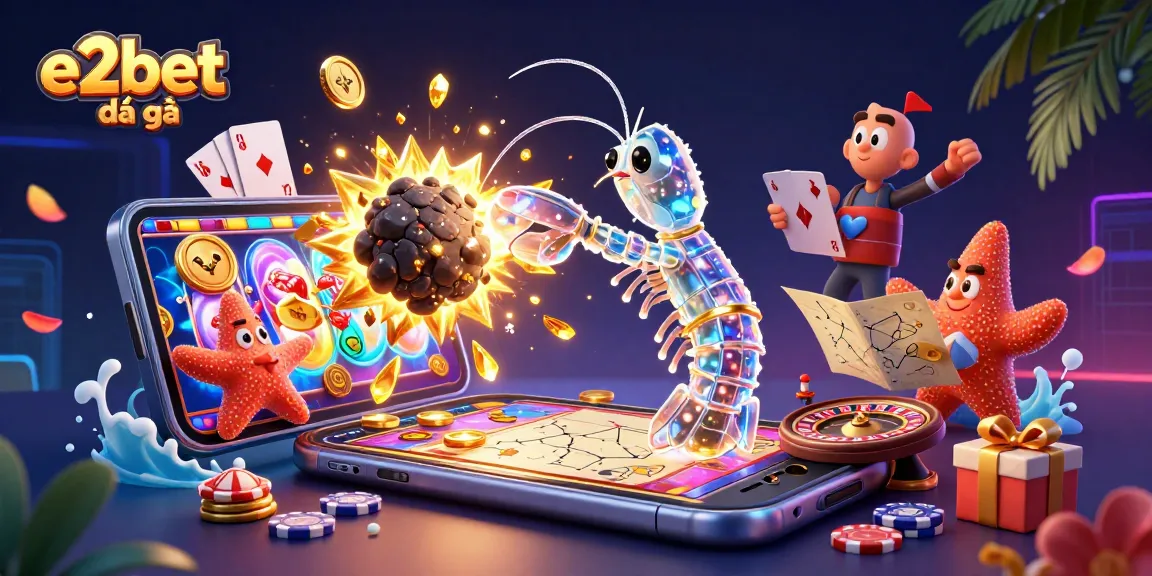 Experience thrilling e2bet đá gà matches through a vibrant 3D illustration, showcasing casino excitement and action.