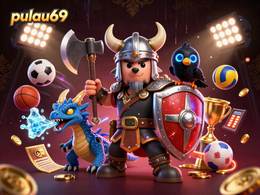 Experience thrilling wins with pulau69 in this vivid 3D casino illustration.
