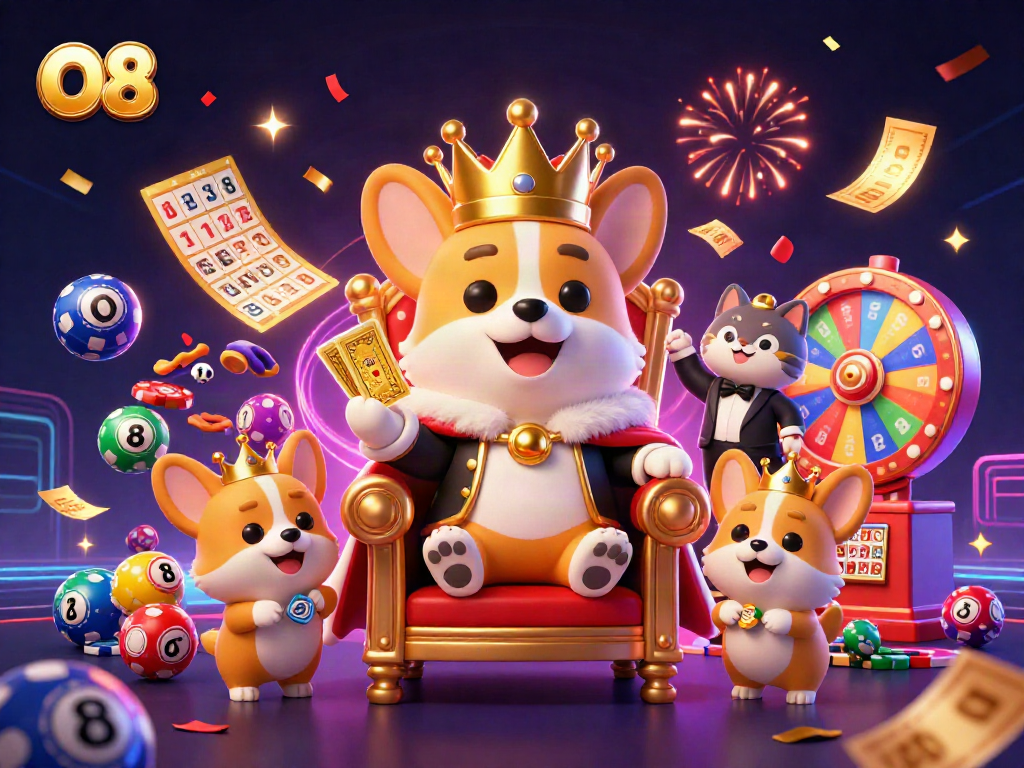 Join O8's royal corgi and cat butler in an extravagant casino celebration with dynamic lottery elements.