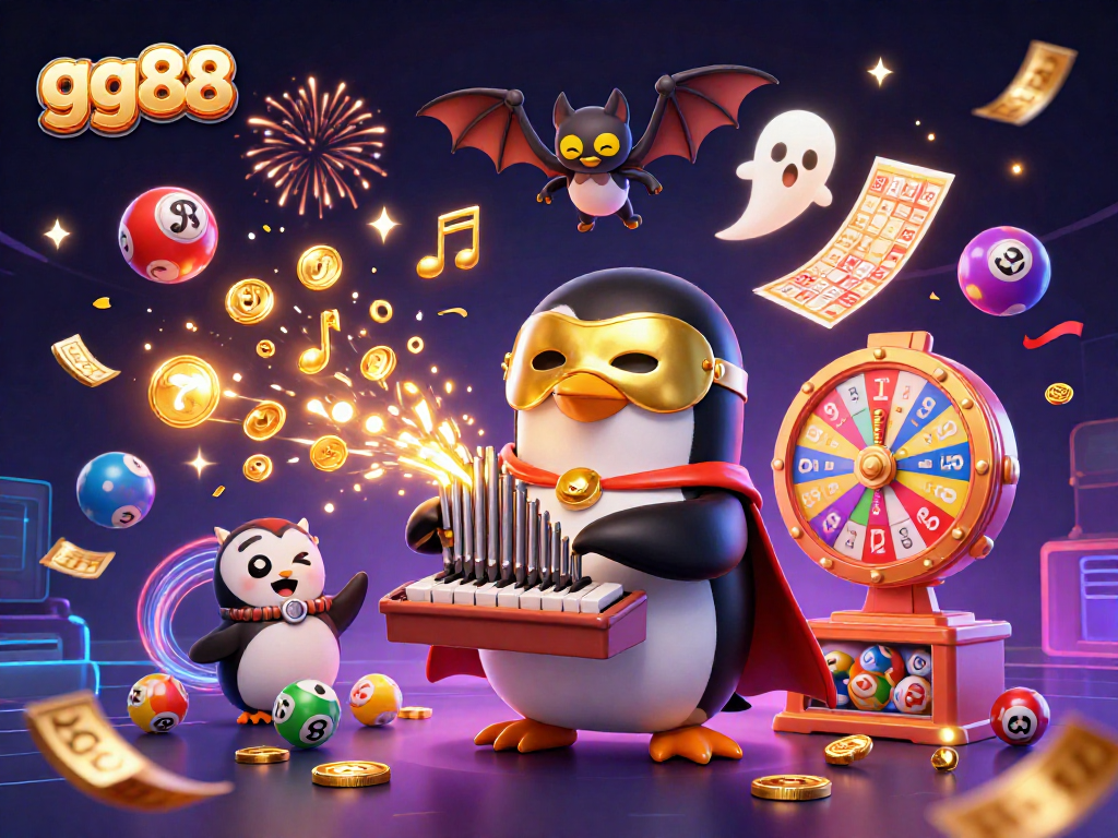 Play exciting lottery games at gg88 with vibrant carnival elements in a festive scene.