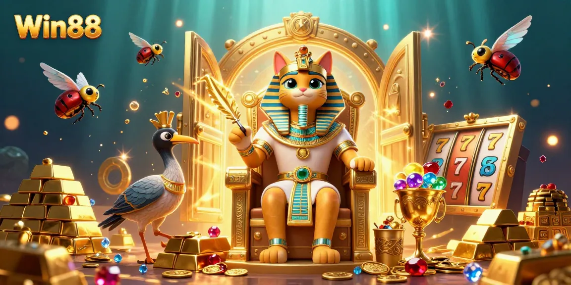 Experience the excitement of Win88 with an immersive 3D casino scene featuring vibrant elements and iconic gaming symbols.