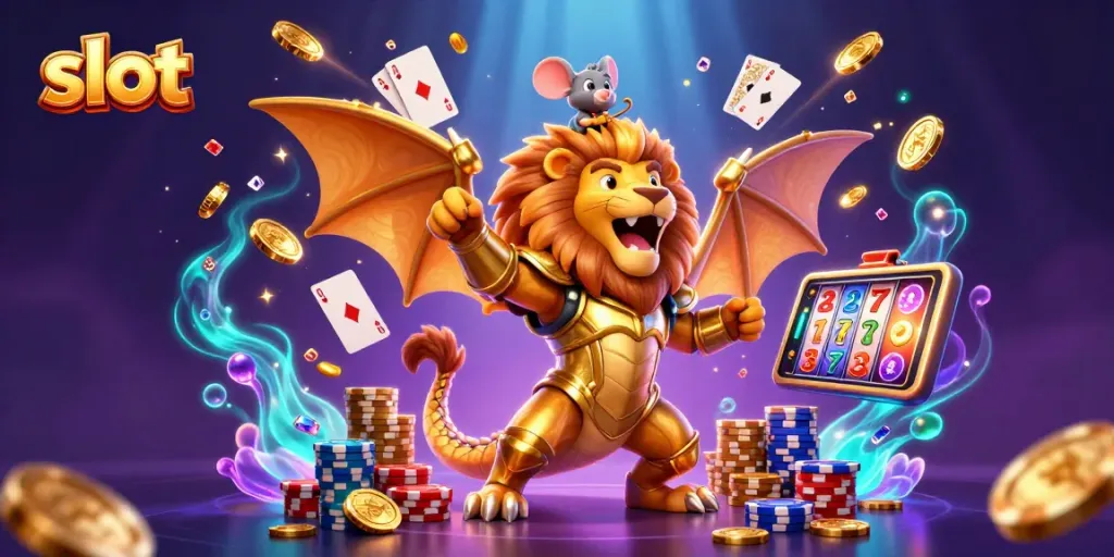 Engage with the ultimate slot experience featuring dynamic elements like coins and poker chips.