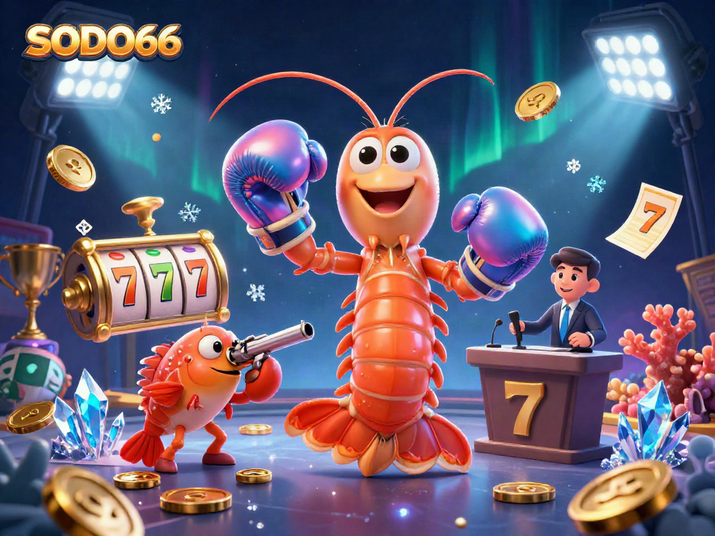 SODO66's dynamic gambling scene featuring upbeat 3D characters amidst thrilling slot game elements.