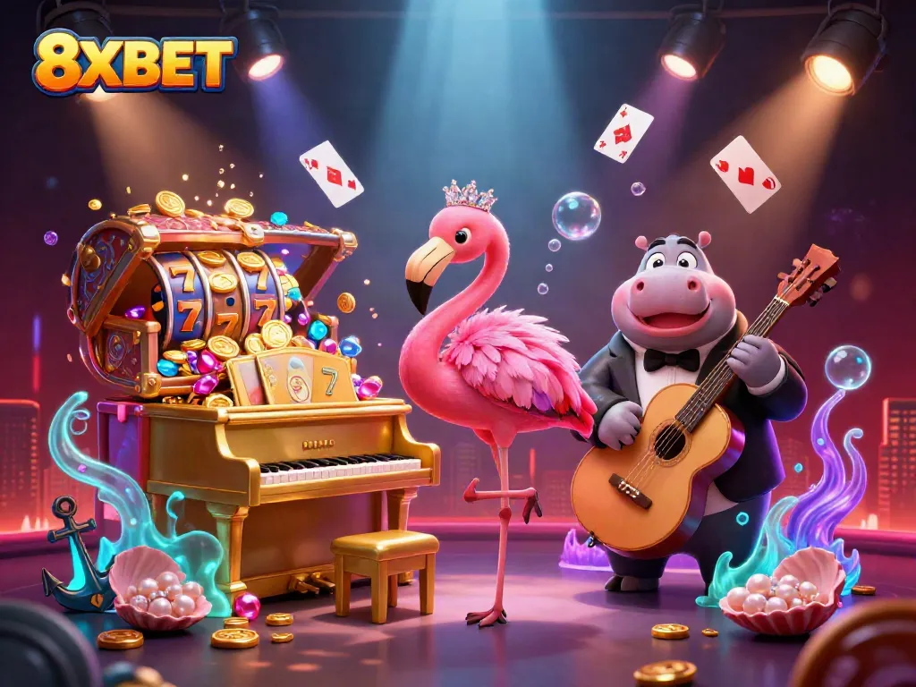 Experience thrilling slots and jackpots at 8XBET with vibrant visuals and dynamic characters.