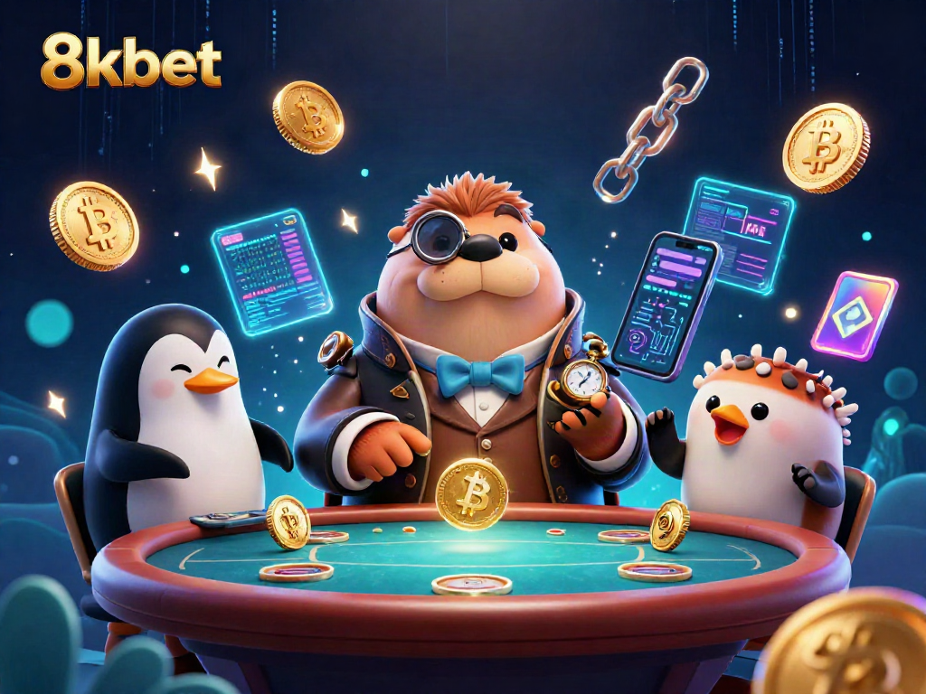 Engage in high-stakes poker action with 8kbet featuring a walrus, penguin dealer, and a bluffing pufferfish.