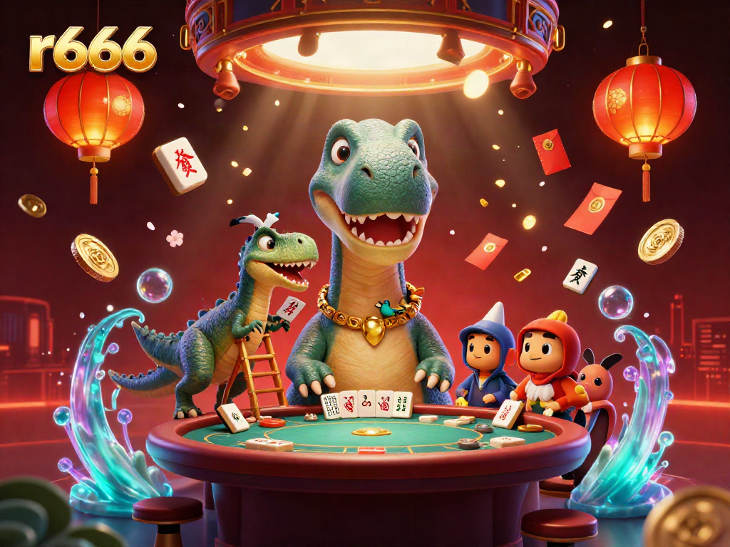 Experience the excitement of r666 casino gaming with a vibrant 3D illustration showcasing characters and game elements.
