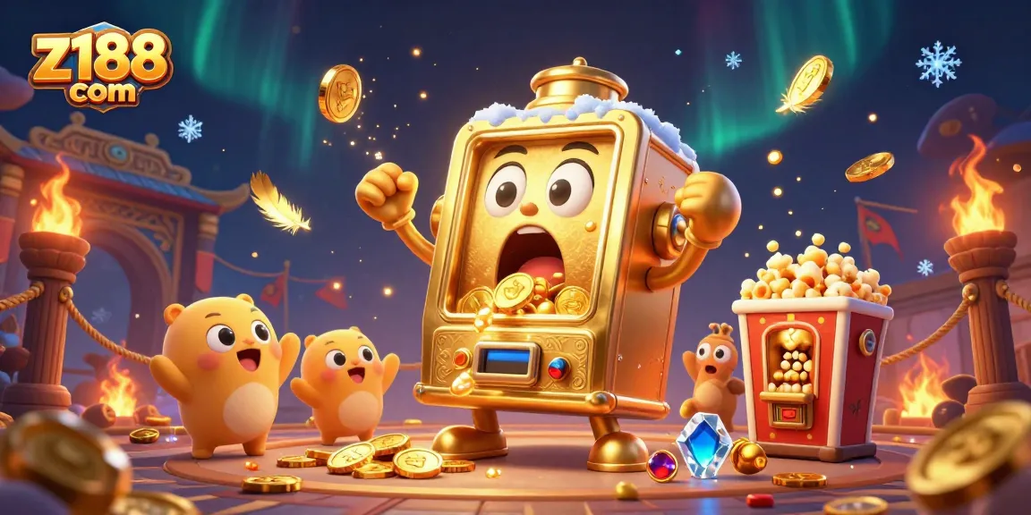 Experience the excitement of z188 com as a golden slot machine hits a jackpot, surrounded by casino-themed elements.