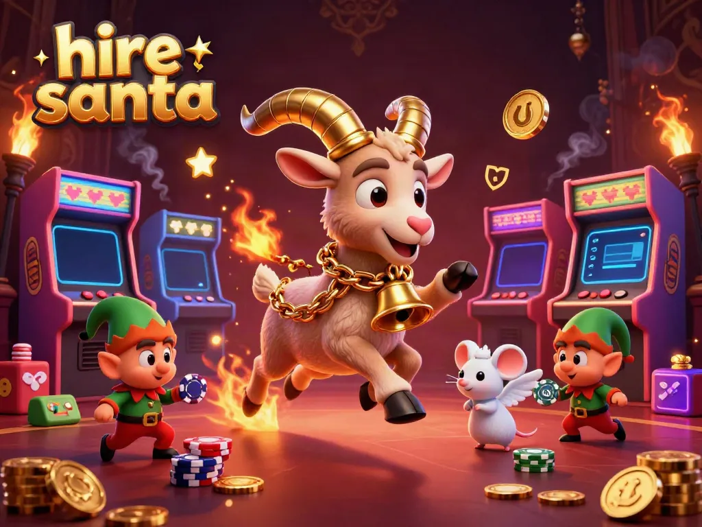 Hire Santa and festive characters spark excitement in a lively holiday casino scene.