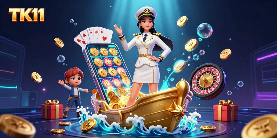 Experience thrilling gaming at TK11 with vibrant slot machines, engaging characters, and dynamic elements.