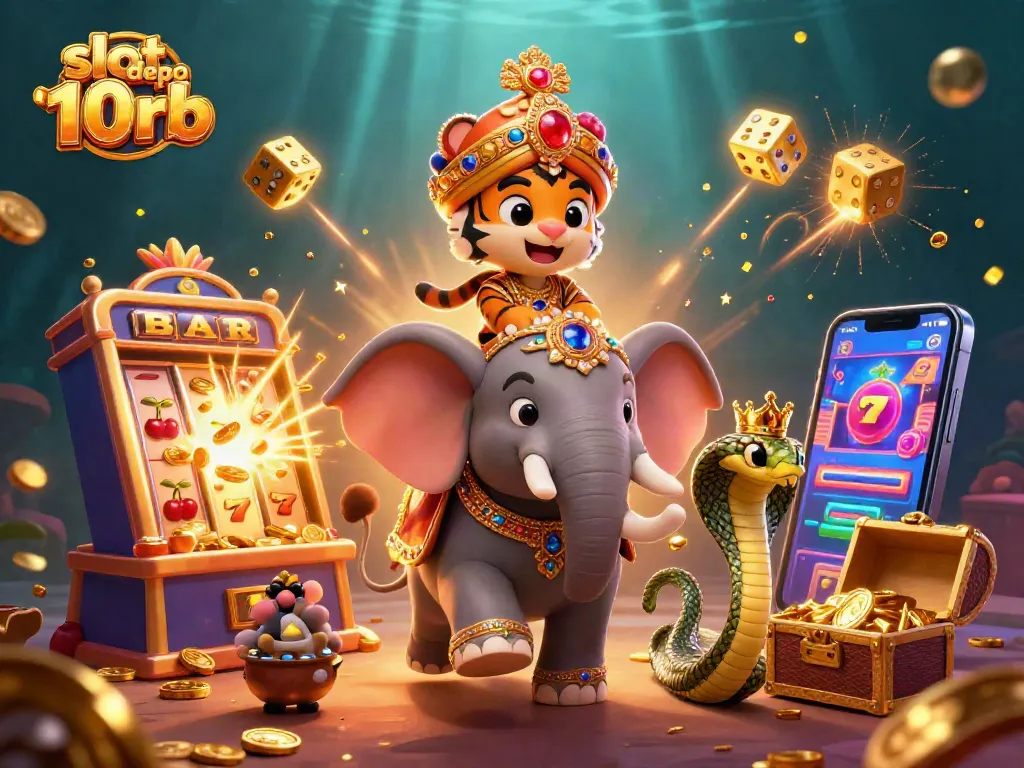 Experience thrilling wins with slot depo 10rb in this vibrant casino-themed illustration.