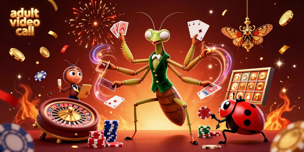 Engage in an exciting adult video call with unique characters amidst vibrant casino elements.