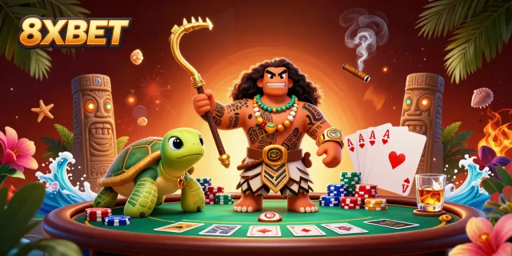 Experience exciting games with 8XBET, a vibrant illustration capturing the casino atmosphere.