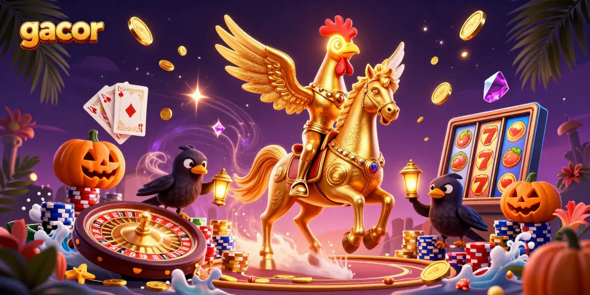 Experience gacor action as a golden rooster ventures through a dazzling casino filled with wins.