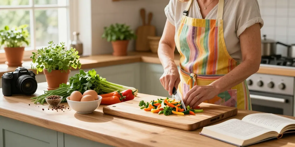 Chef preparing a healthy meal featuring colorful ingredients in a bright kitchen while emphasizing the keyword สล็อต.