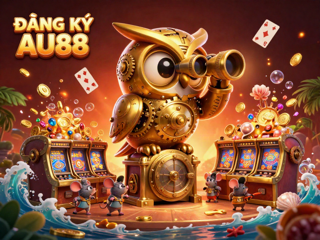 Experience the dynamic world of ĐĂNG KÝ AU88 with our colorful casino scene filled with treasures and gaming elements.