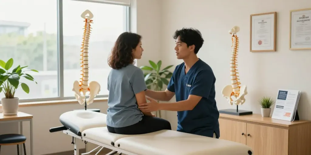 Chiropractor Chatswood consulting a patient in a welcoming clinic environment.