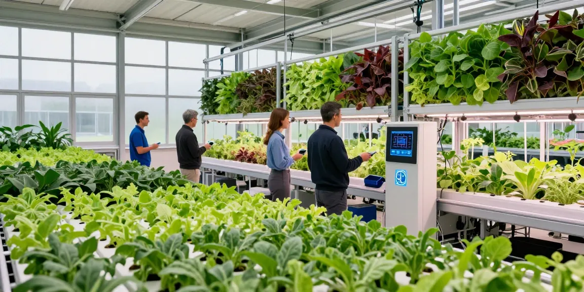 CIKA4D team collaborating in modern indoor agriculture facility with thriving crops.